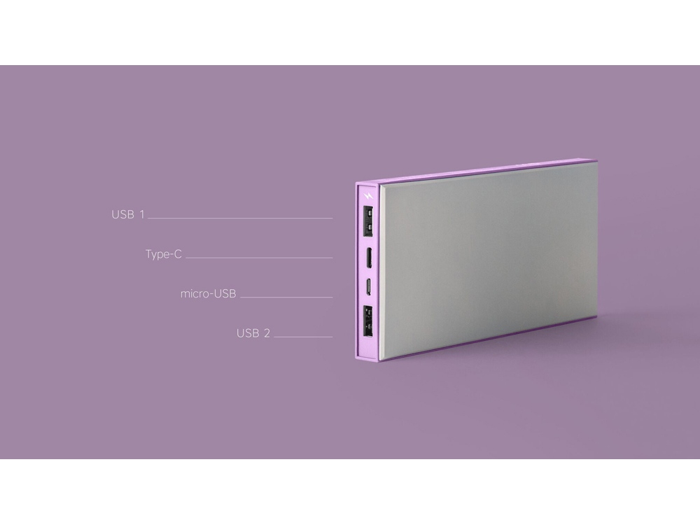 картинка Внешний аккумулятор Rombica NEO ARIA Orchid, 10000мАч, Soft-touch, PD, QCharge, Type-C, сиреневый от интернет-магазина сувениров и бизнес-подарков Gifts-Moskva.RU г. Москва
